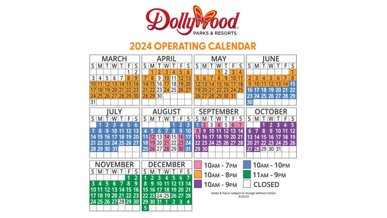 Dollywood&amp;#039;S 2024 Calendar And Operating Schedule | Calendar 2024