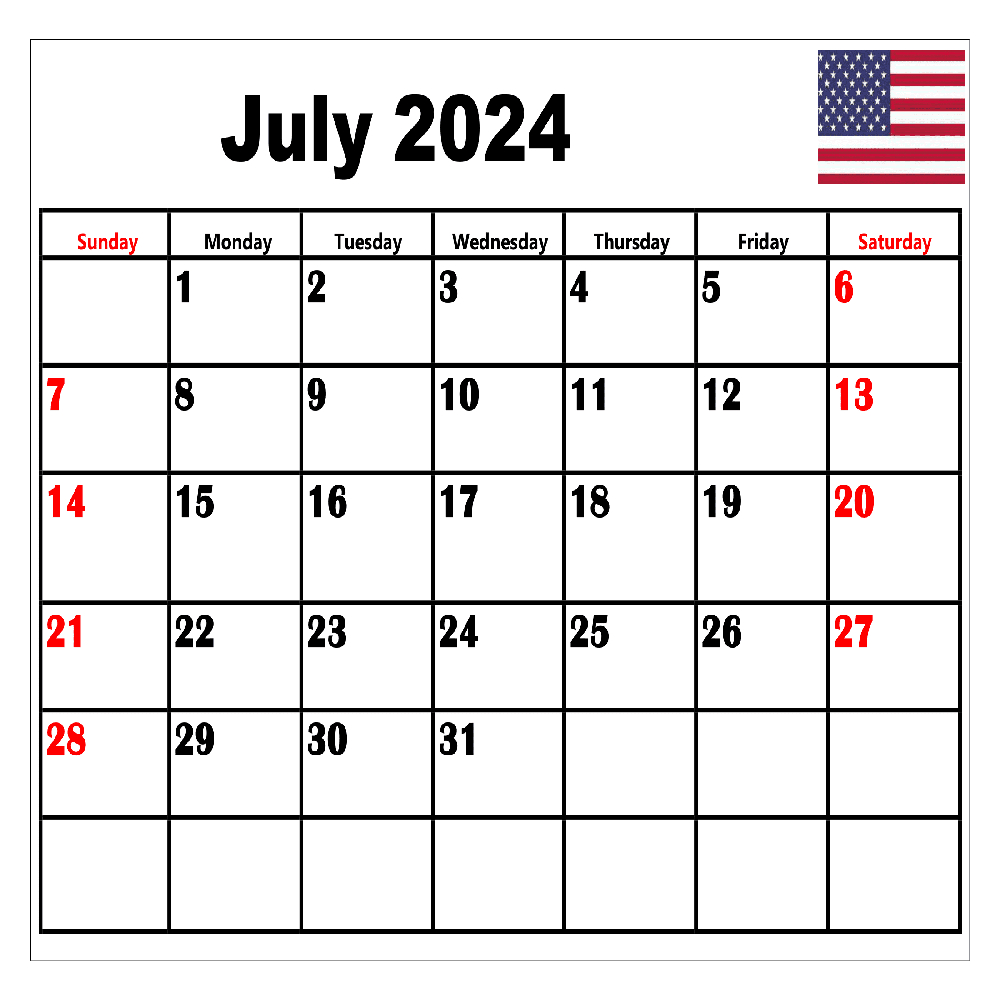 Download Free Monthly 2024 Calendar Printable Pdf With Holidays | Calendar For June And July 2024