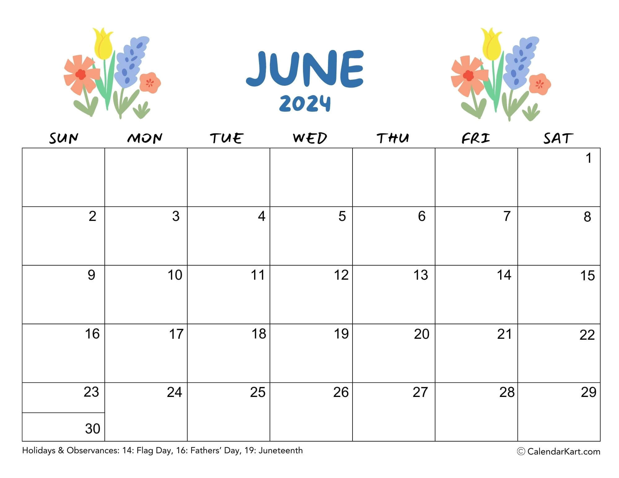 Download Free Printable June 2024 Calendar At Calendarkart | Editable June 2024 Calendar