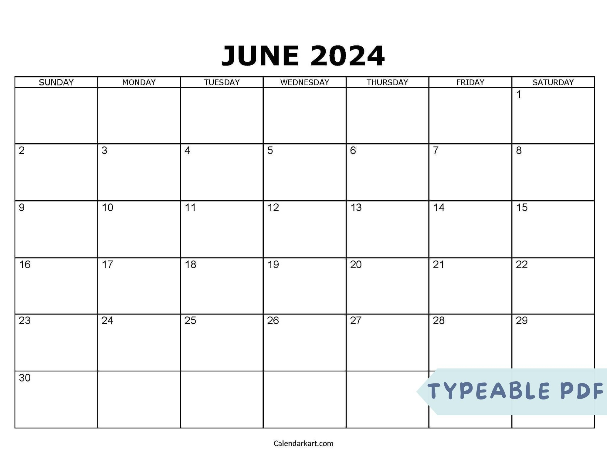 Download Free Printable June 2024 Calendar At Calendarkart | June And July 2024 Editable Calendar