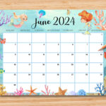 Editable June 2024 Calendar, Wonderful Summer With Cute Mermaids | Editable June 2024 Calendar