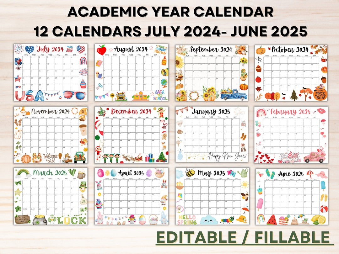 Editable School Calendar 2024-2025 From July To June Printable | Calendar 2024