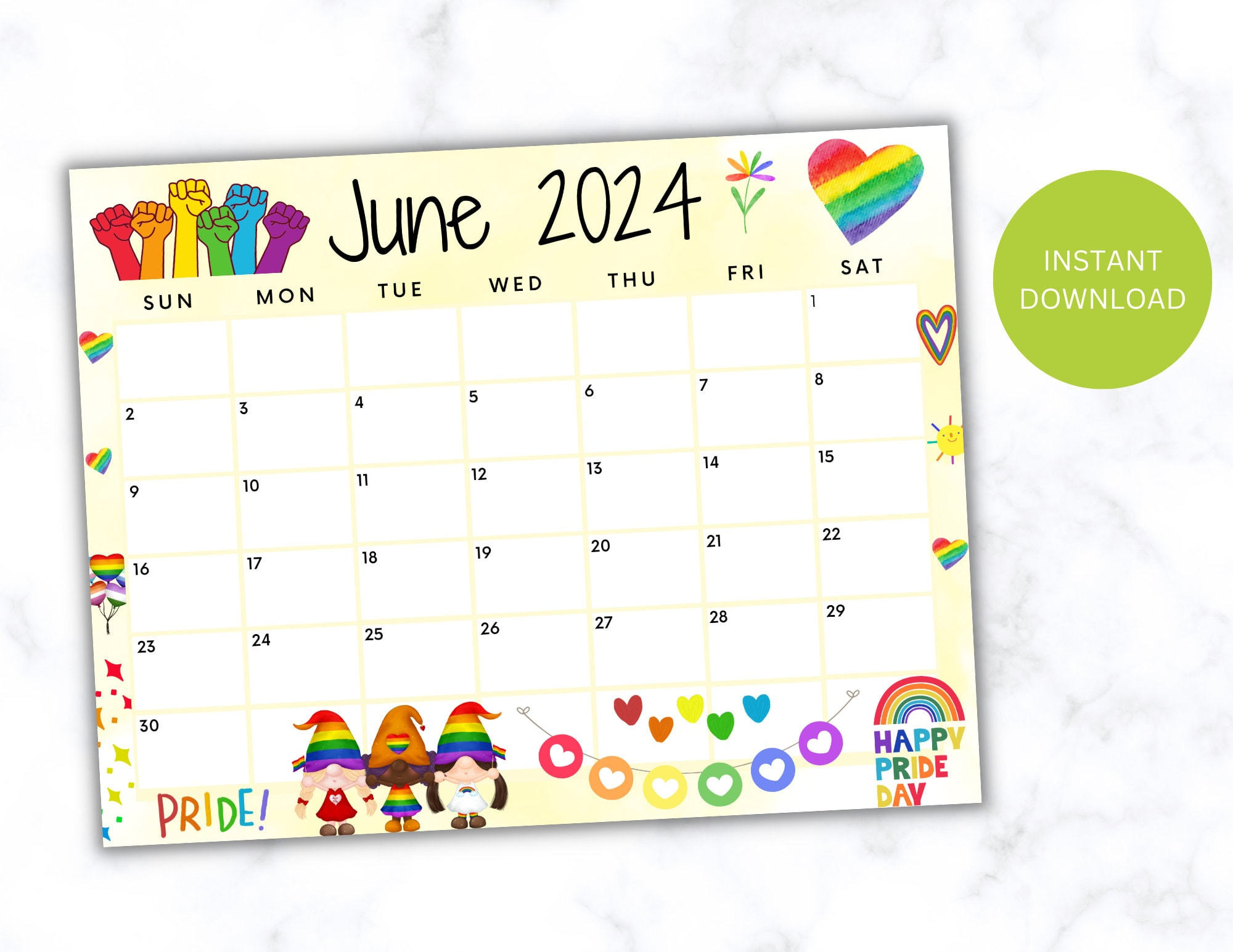 June 2024 Pride Month Calendar | Calendar 2024 | Printable Calendar 2024