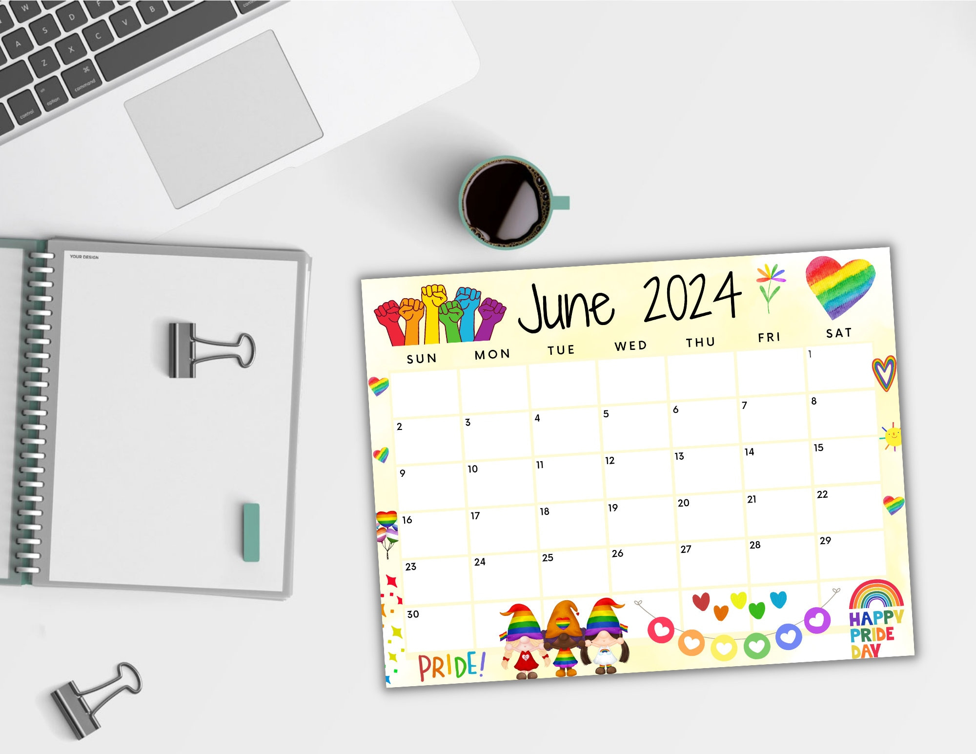 Editierbarer Kalender Juni 2024, Druckbarer Kalender, Pride | June Pride Month Calendar 2024