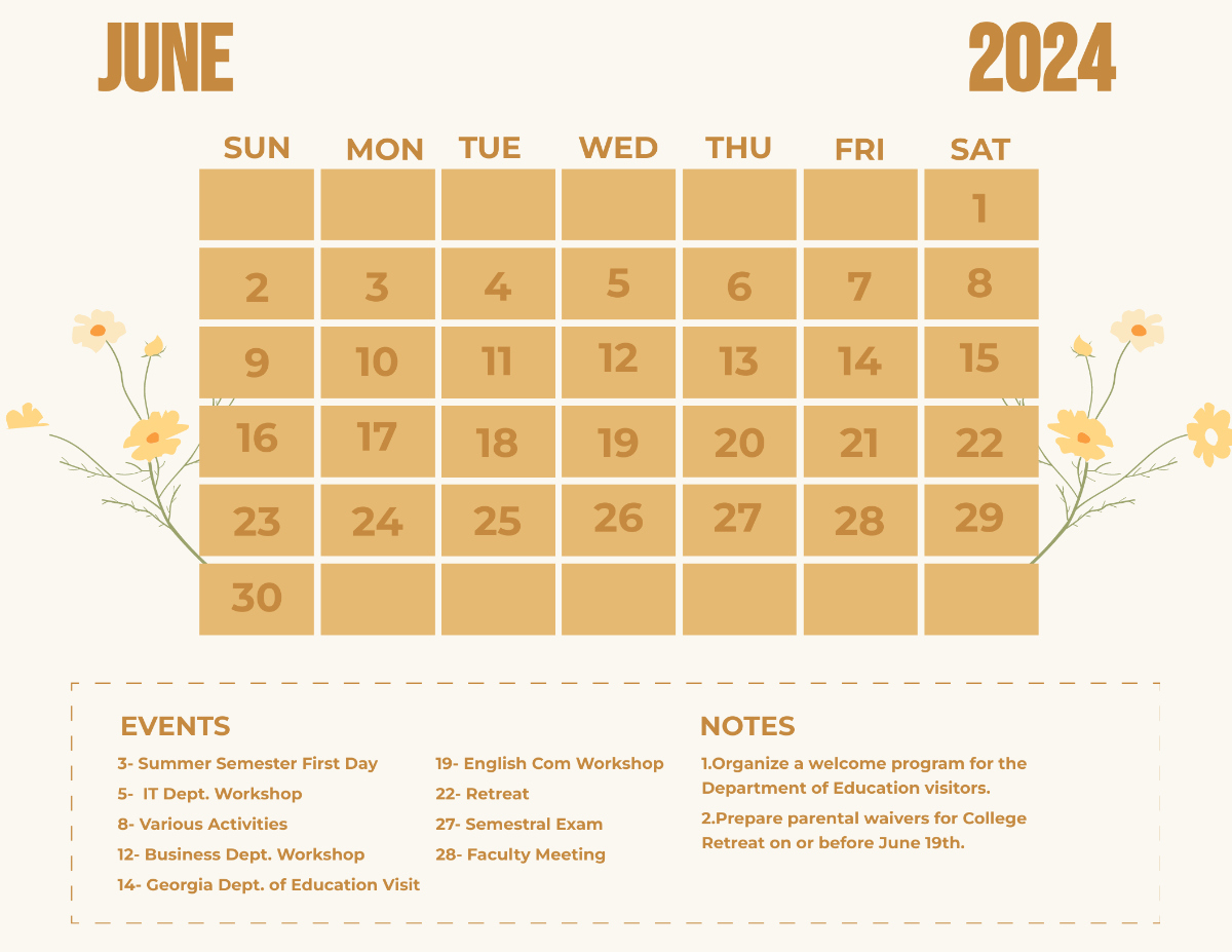 Fancy June 2024 Calendar Template - Edit Online &amp;amp; Download Example | Calendar of Events For June 2024