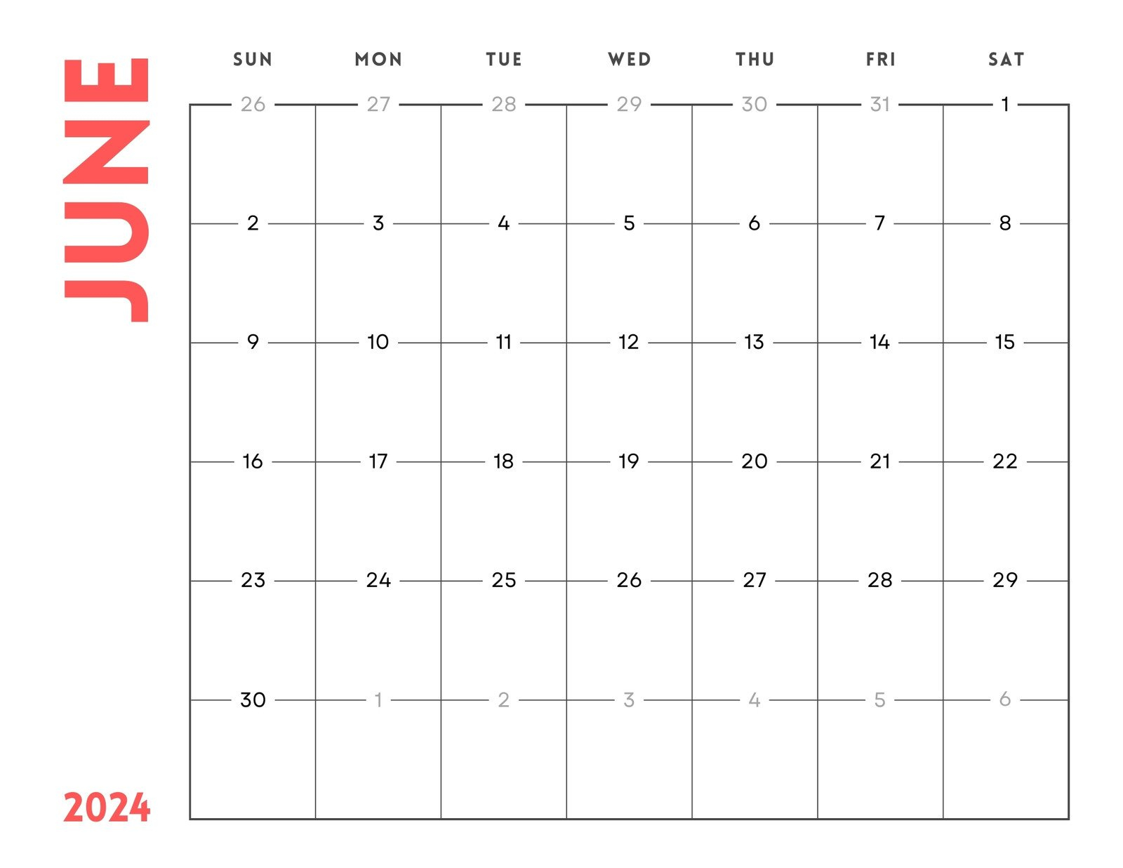 Free Printable, Custom June 2024 Calendar Templates | Canva | Editable June 2024 Calendar