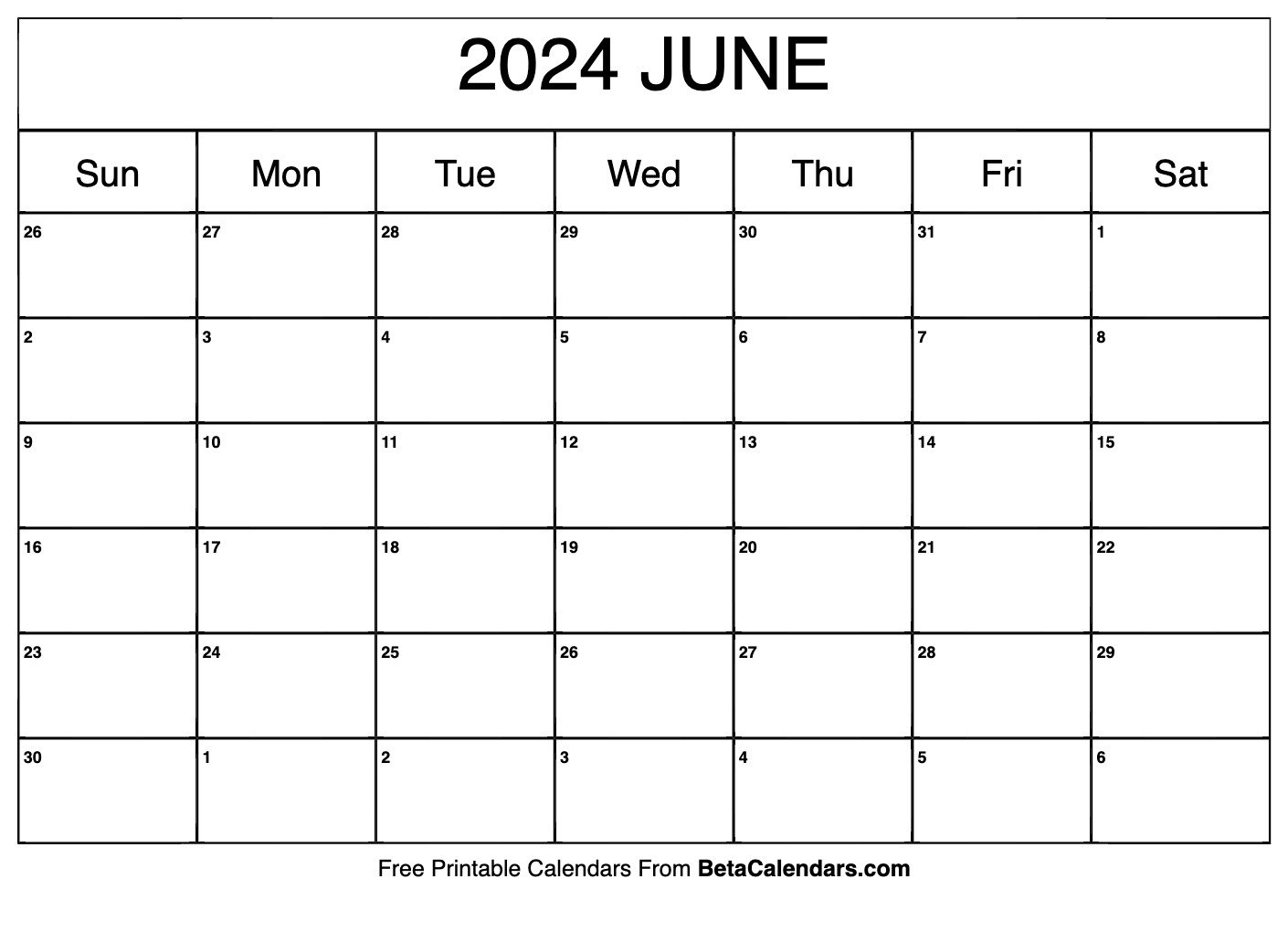 Free Printable June 2024 Calendar | A Calendar For The Month of June 2024