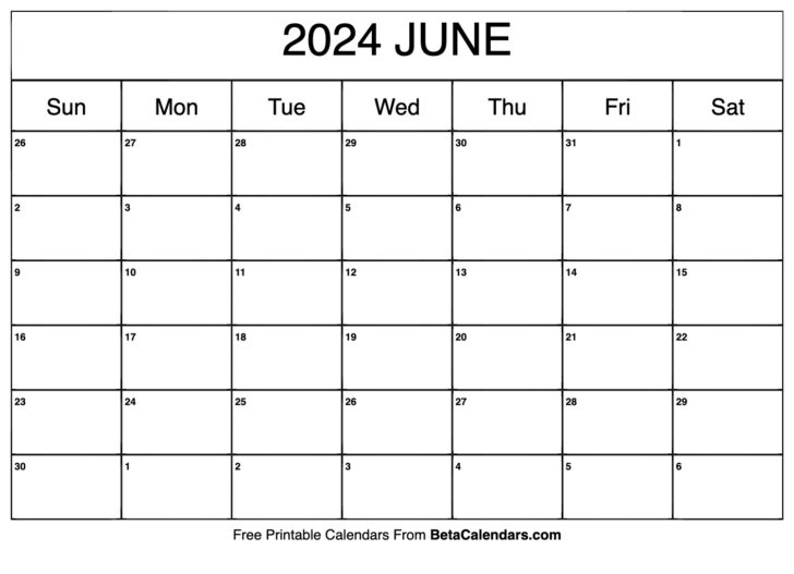 Blank June 2024 Calendar Printable | Calendar 2024