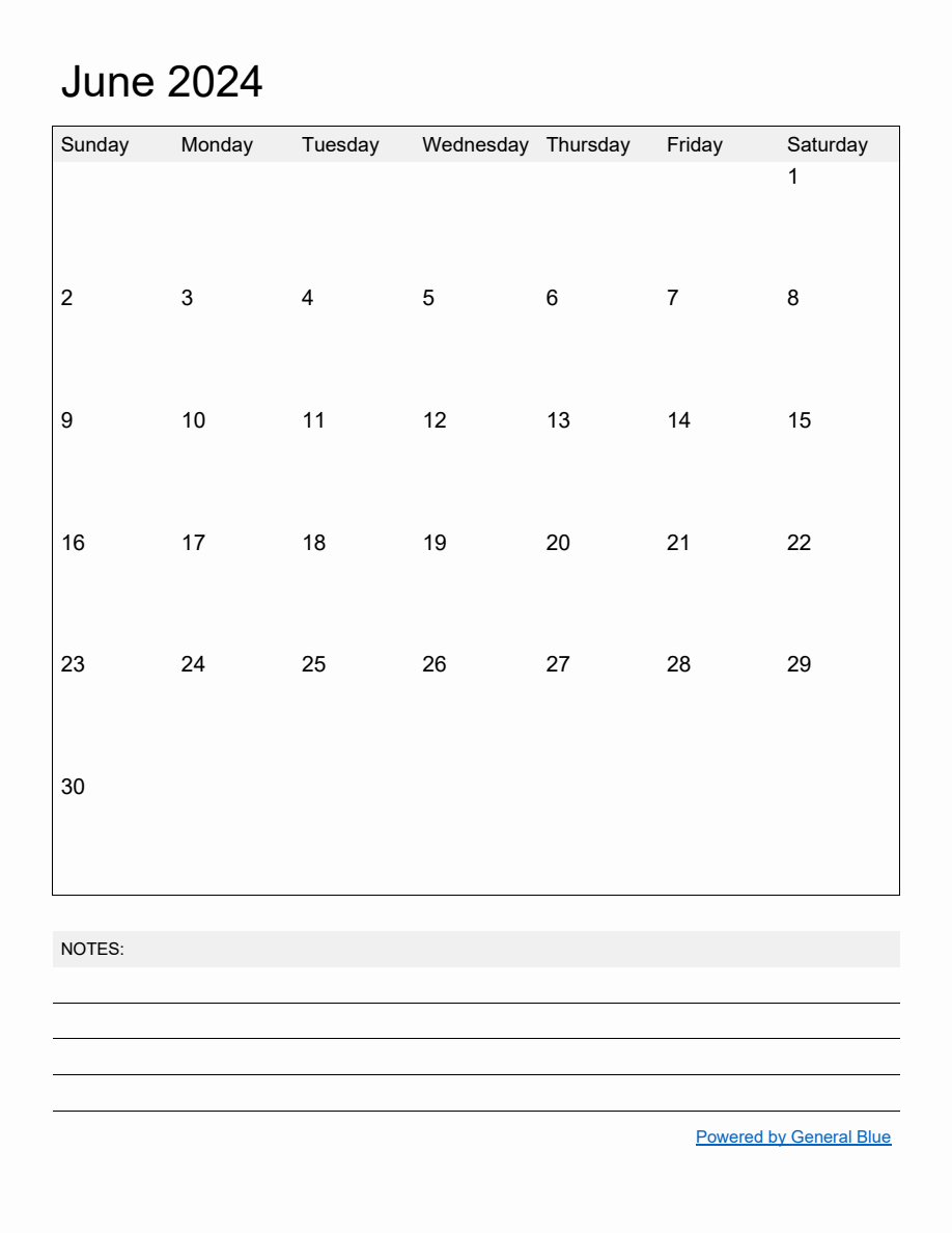 Free Printable Monthly Calendar For June 2024 | June 2024 Calendar General Blue