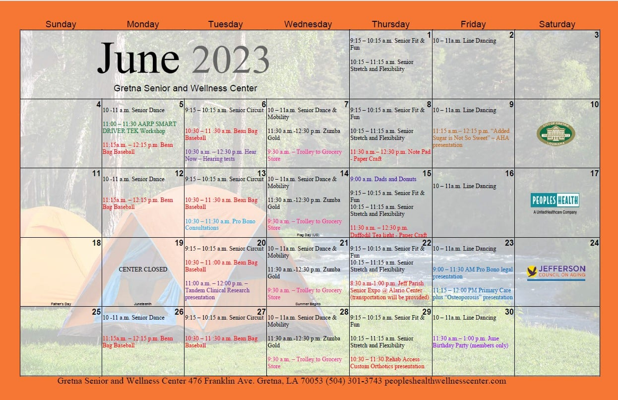 Gretna Senior Center Calendar Of Events For June 2023 - City Of | Calendar 2024