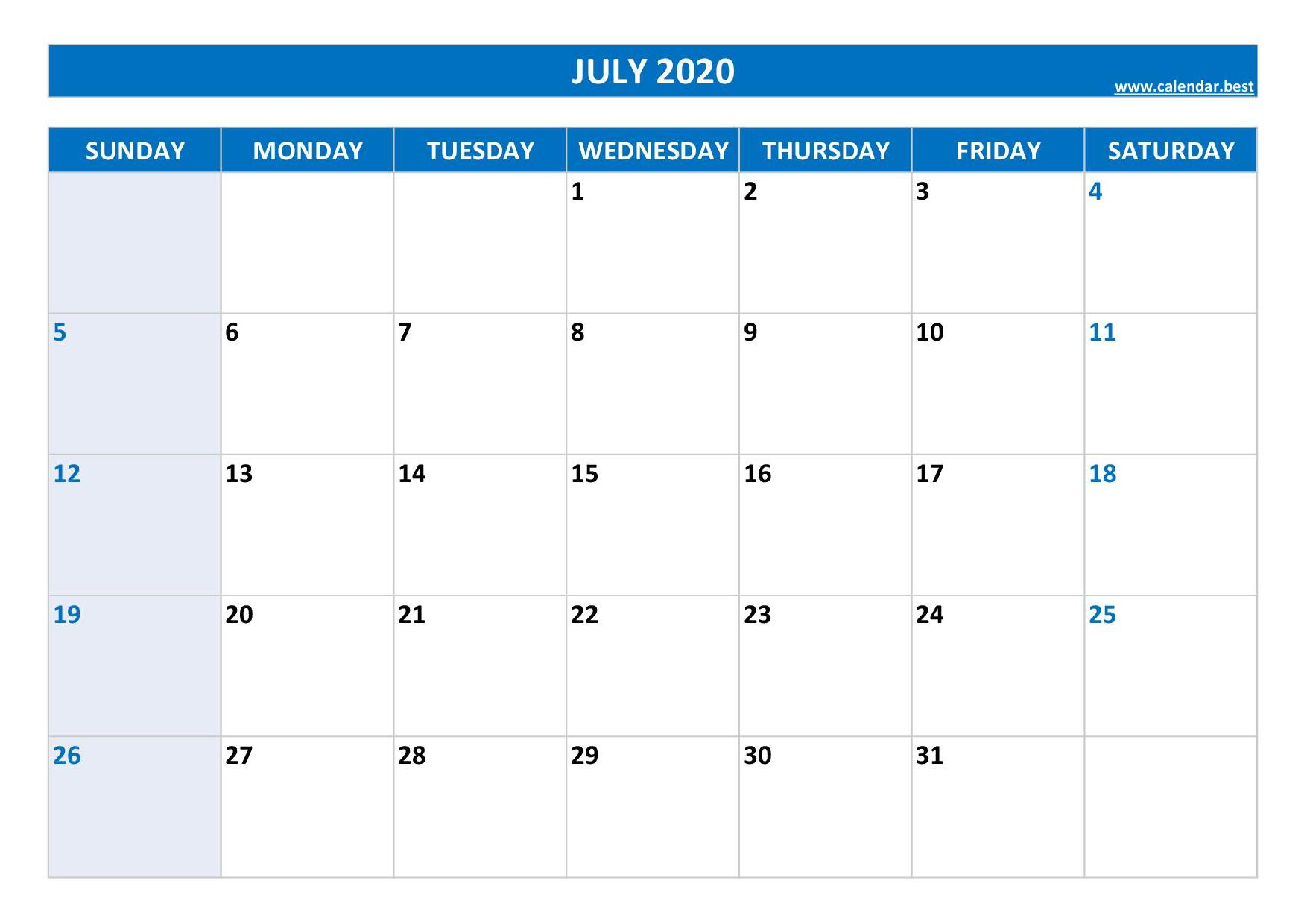 July 2020 Calendar -Calendar.best | Calendar 2024