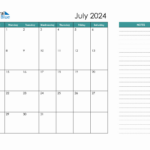 July 2024 Calendar Planner With Notes |  Calendar 2024