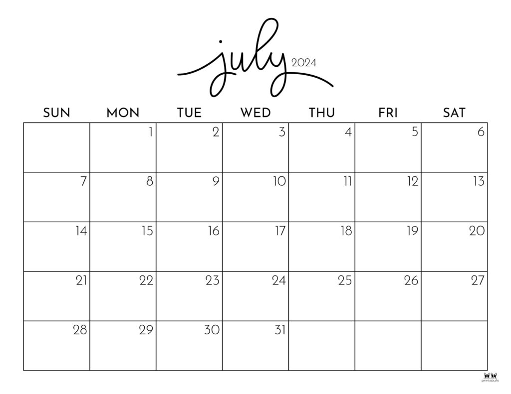 July 2024 Calendars - 50 Free Printables | Printabulls | Calendar For The Month Of June And July 2024