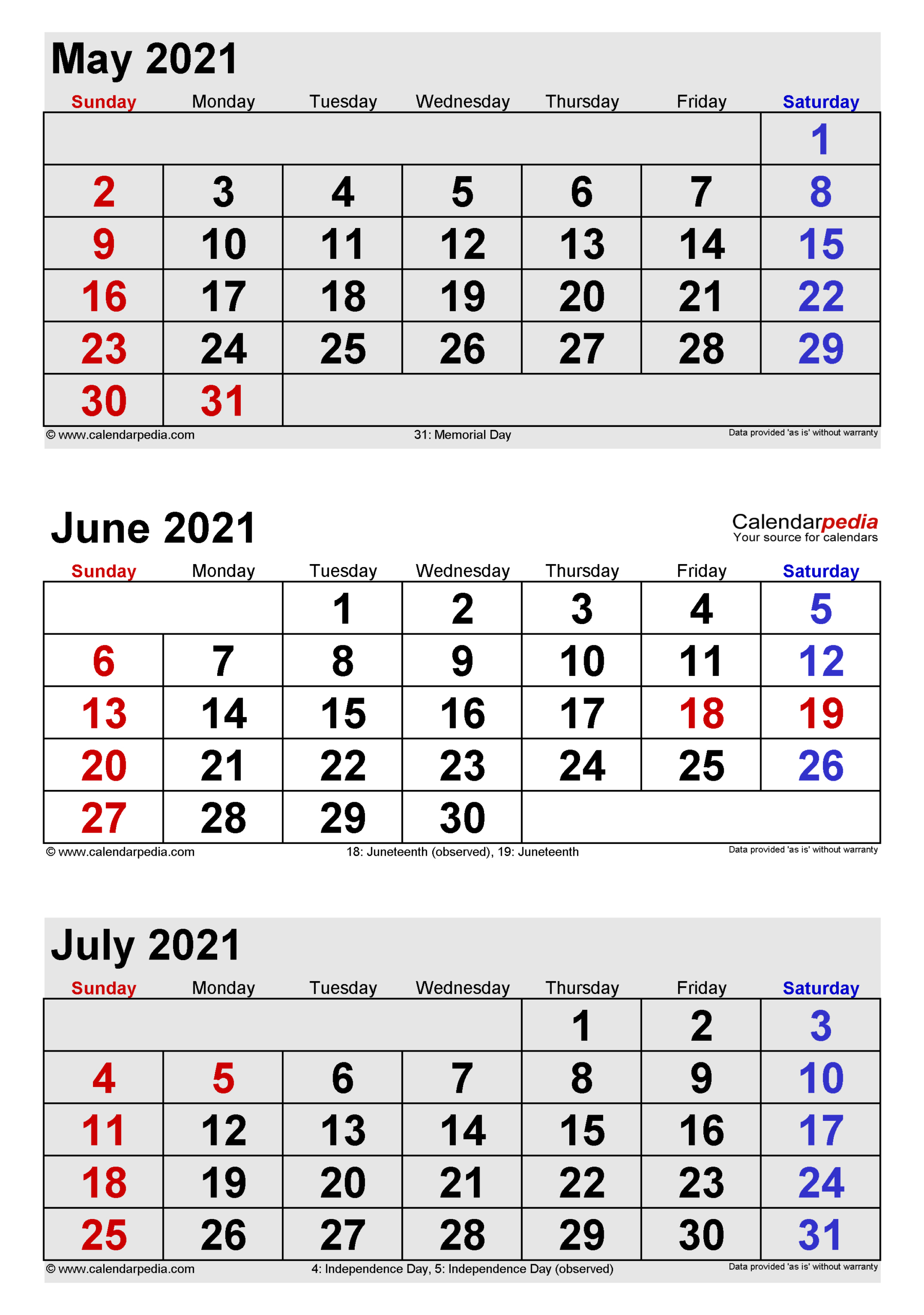 June 2021 Calendar | Templates For Word, Excel And Pdf | Printable 3 Month Calendar 2024 June July August