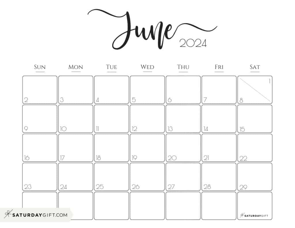 June 2024 Calendar - 20 Cute &amp;amp; Free Printables | Saturdaygift | Calendar 2024