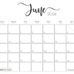 June 2024 Calendar   20 Cute & Free Printables | Saturdaygift | Cute Printable June 2024 Calendar