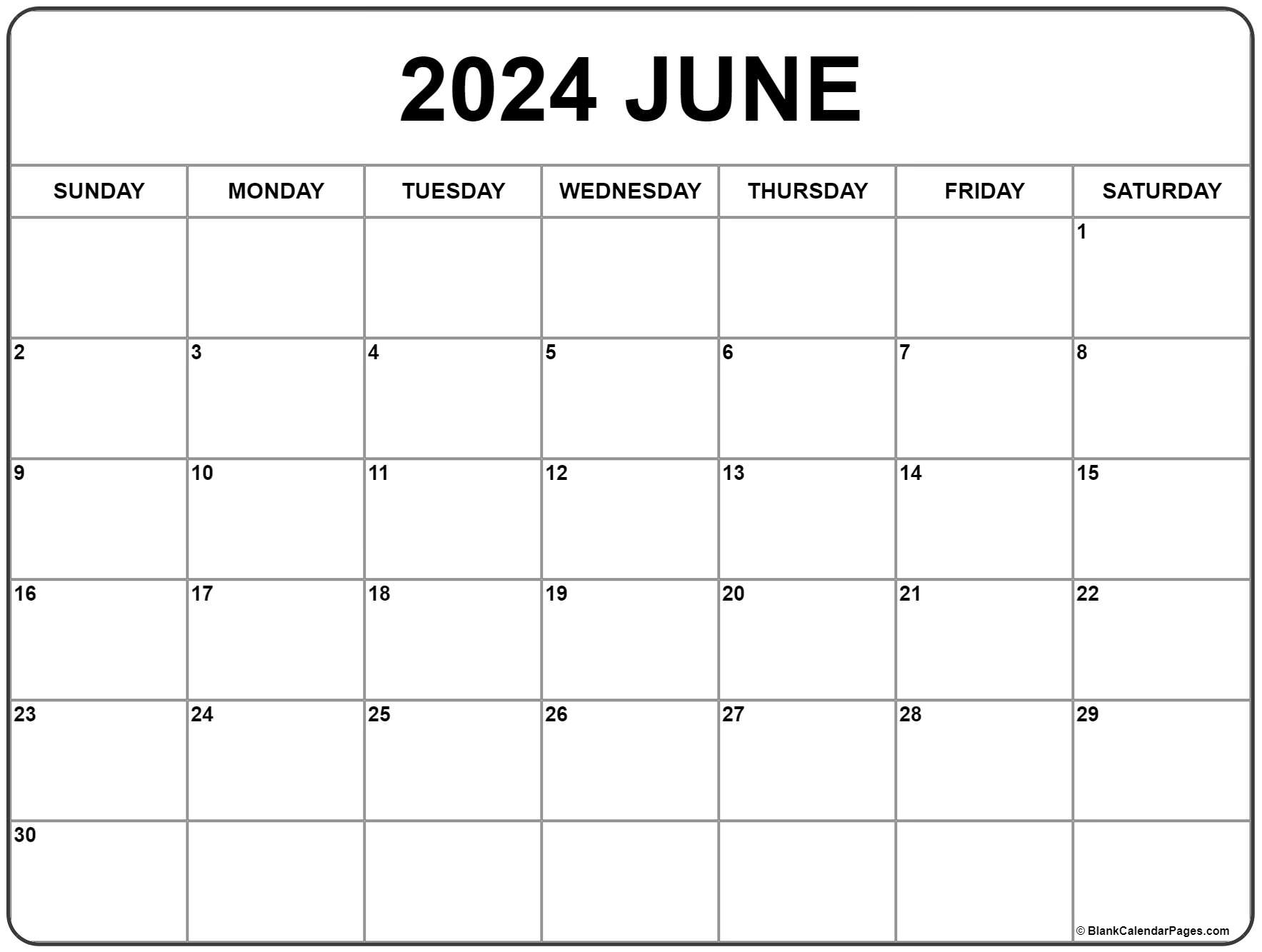 June 2024 Calendar | Free Printable Calendar | Calendar Template For June 2024