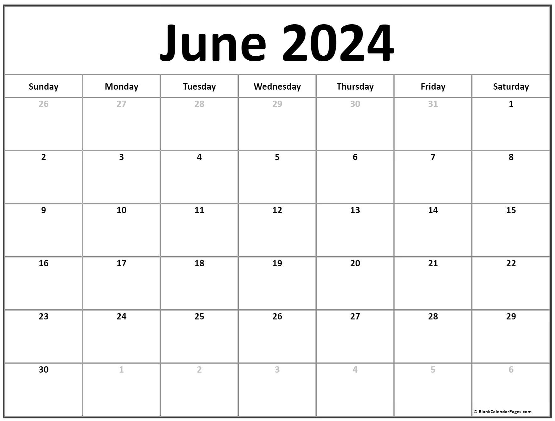 Free June Printable Calendar 2024 