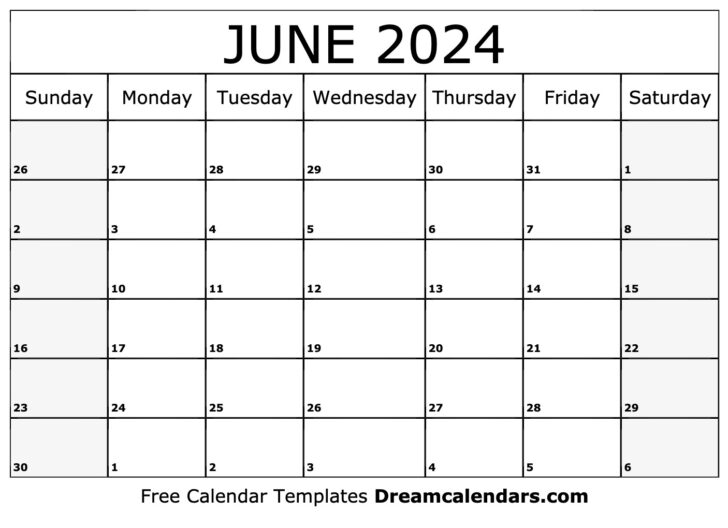 Month of June Blank Calendar 2024 | Calendar 2024