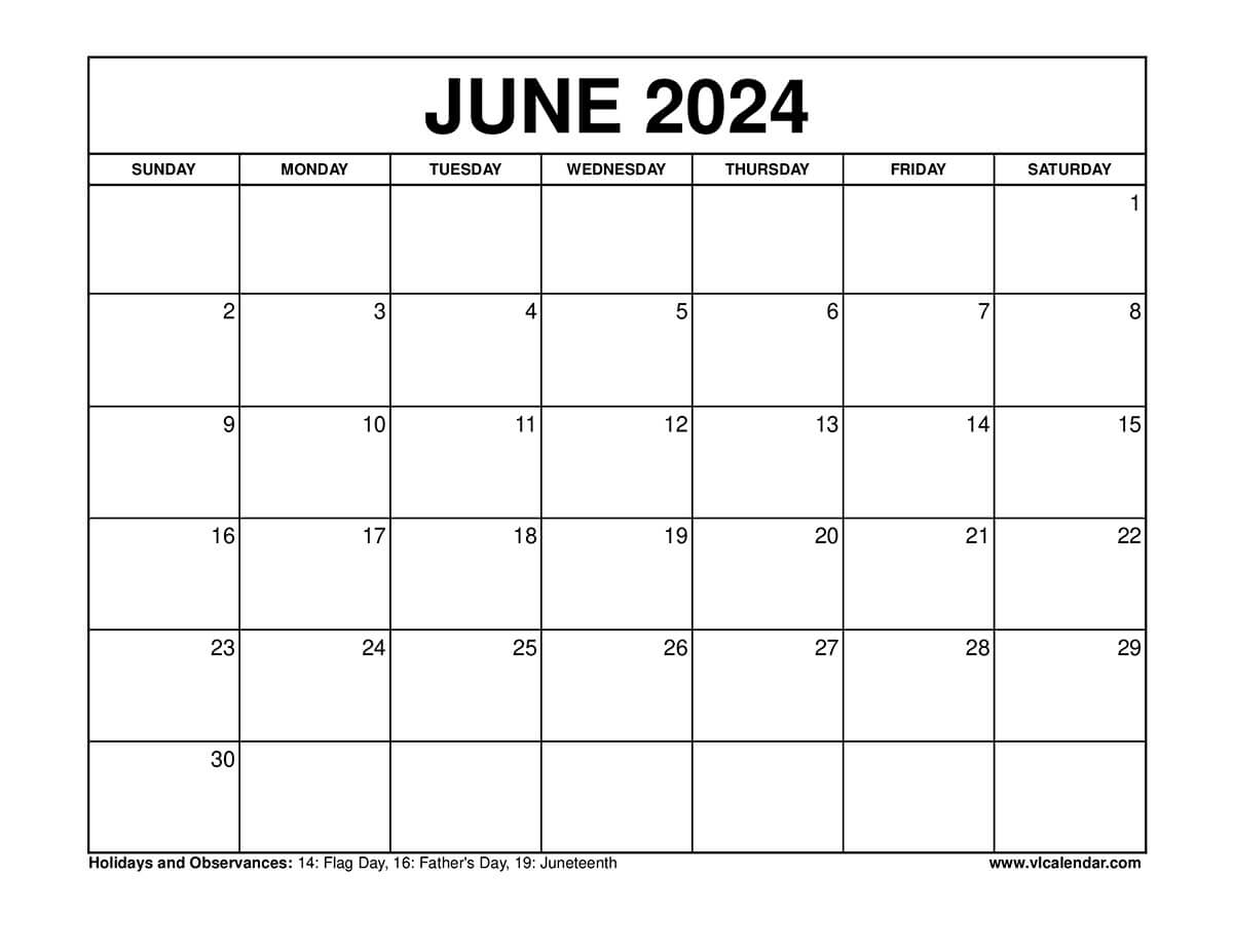 June 2024 Calendar Printable Templates With Holidays | 2024 June Calendar With Holidays