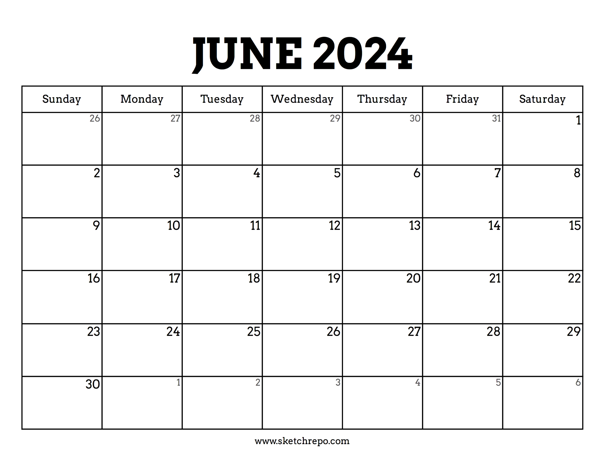 June 2024 Calendar – Sketch Repo | Calendar For June 2024 Printable