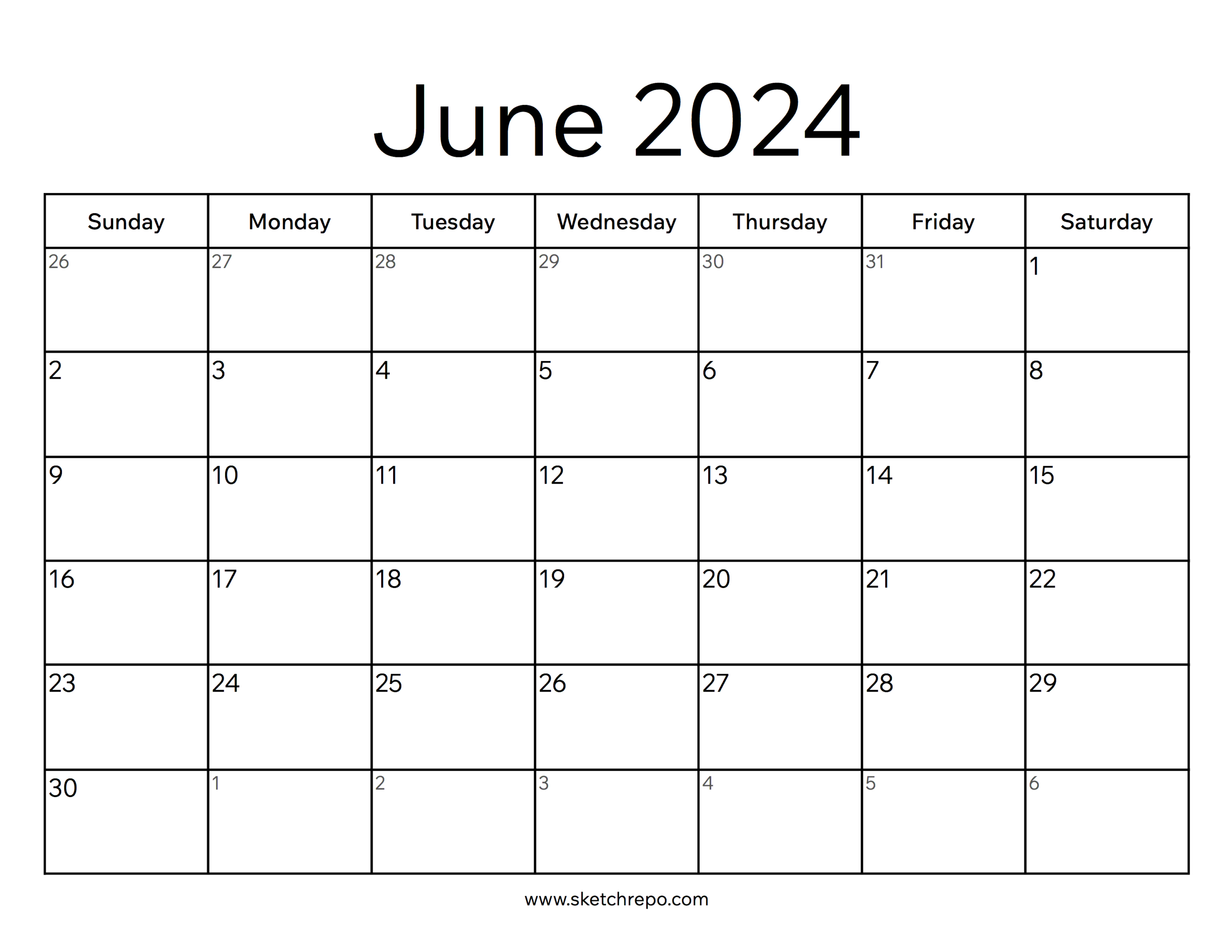 June 2024 Calendar – Sketch Repo | What Number Is June On The Calendar 2024