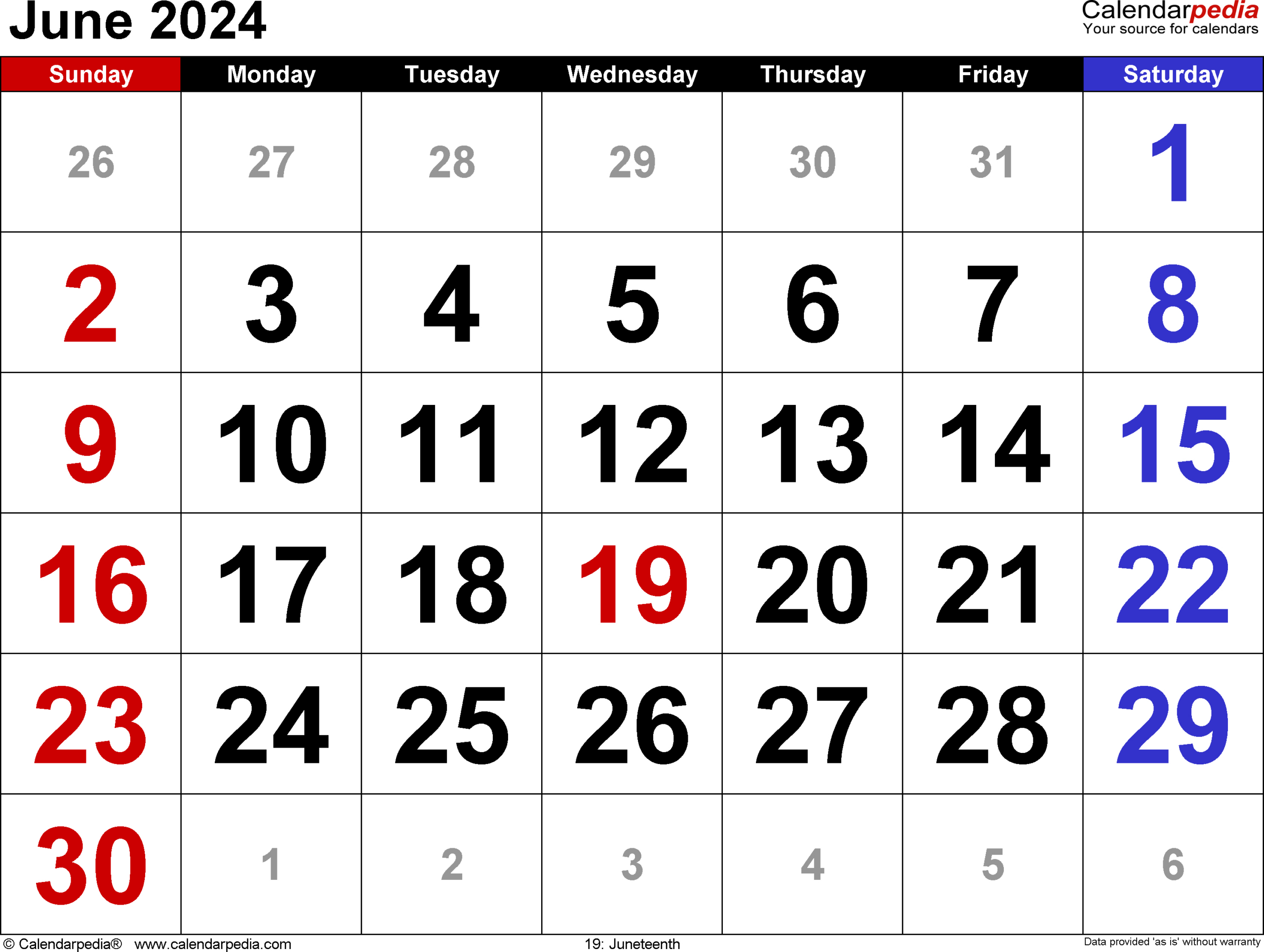 June 2024 Calendar | Templates For Word, Excel And Pdf | 2024 June Calendar With Holidays