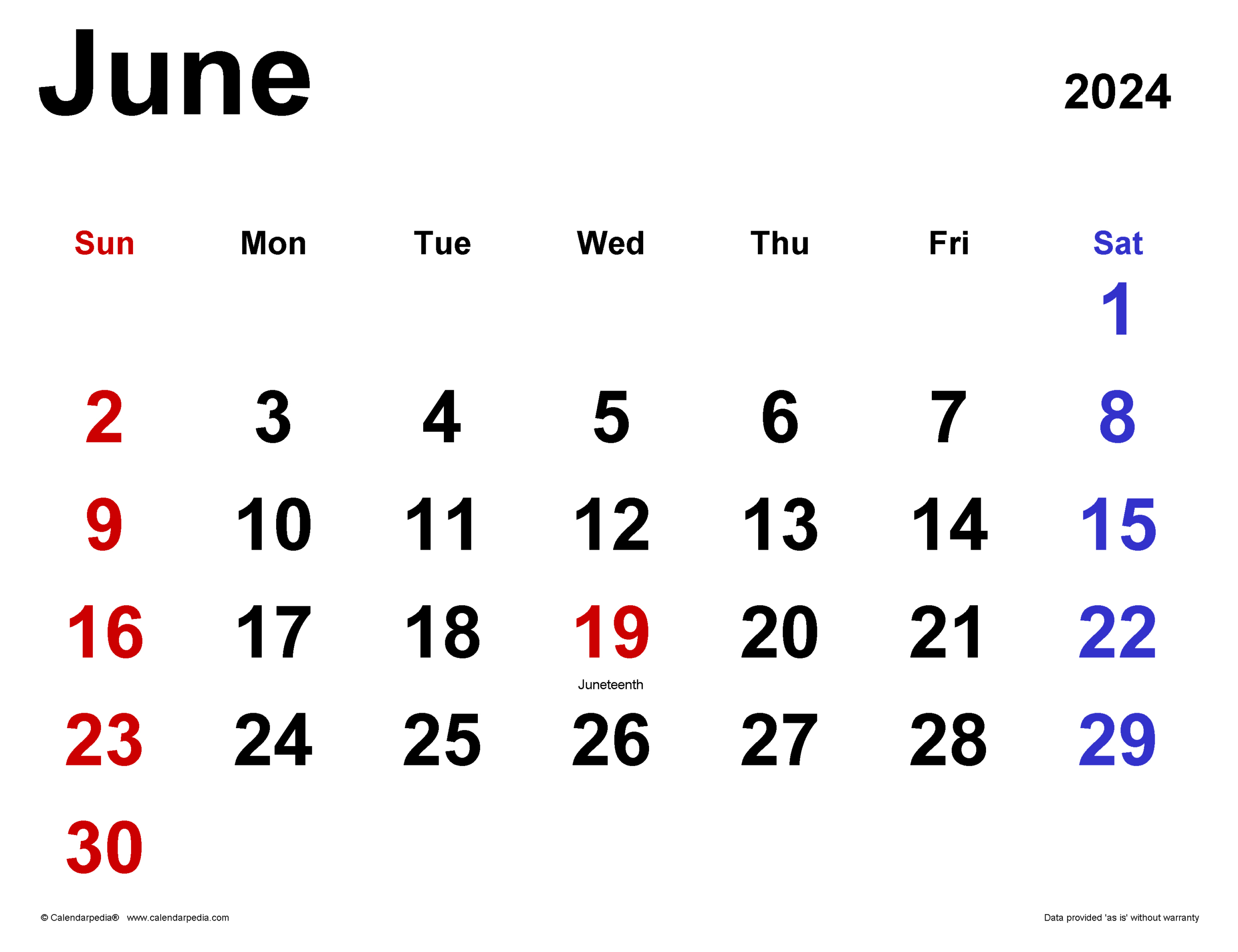 June 2024 Calendar | Templates For Word, Excel And Pdf | A Calendar For The Month of June 2024