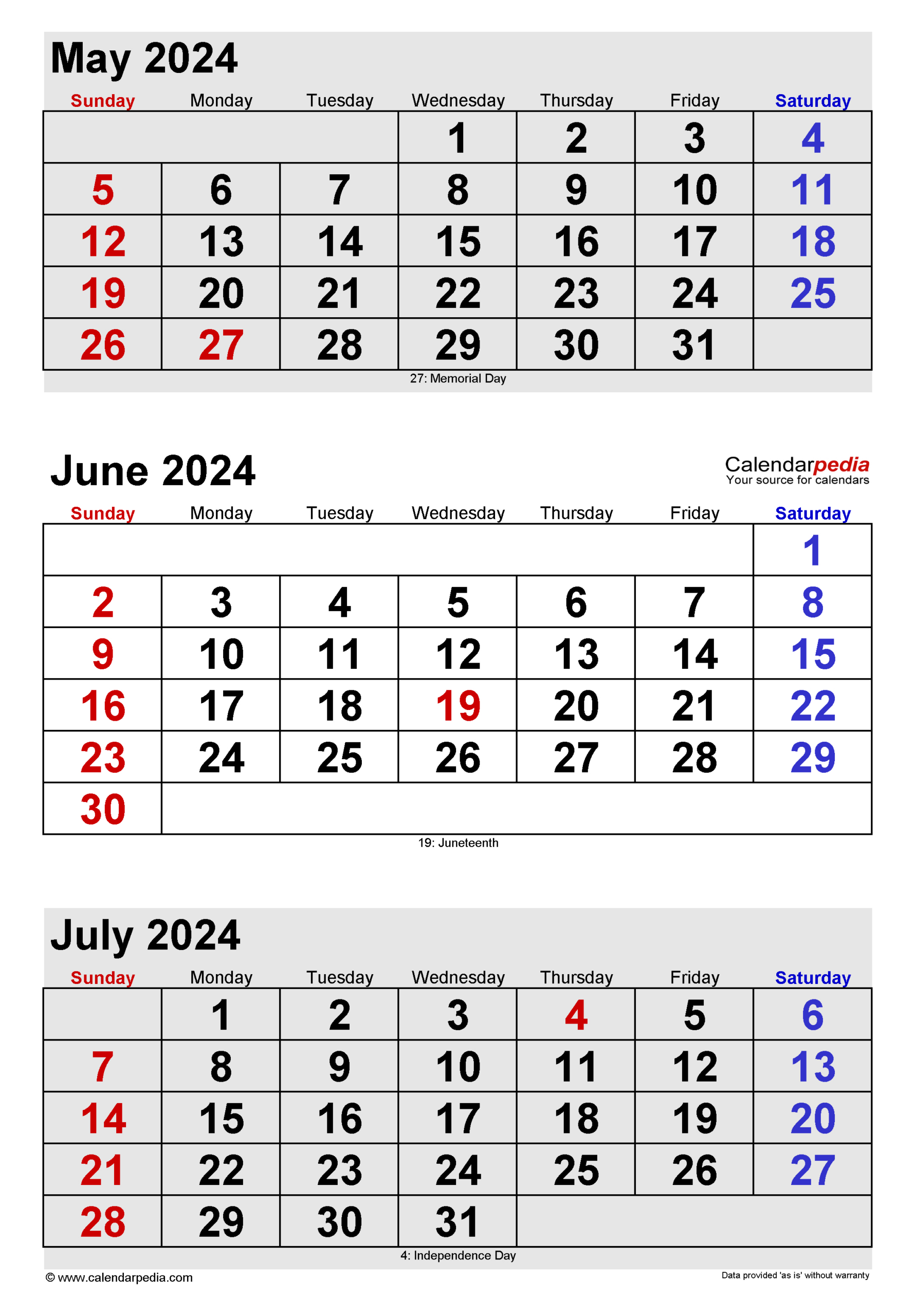 June 2024 Calendar | Templates For Word, Excel And Pdf | Calendar For May June and July 2024