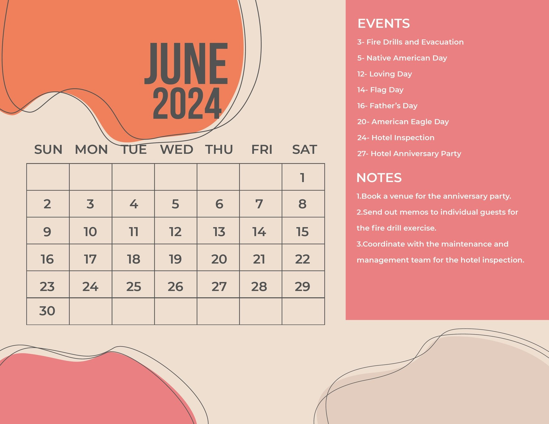 June 2024 Calendar With Holidays In Eps, Illustrator, Jpg, Word | Calendar 2024