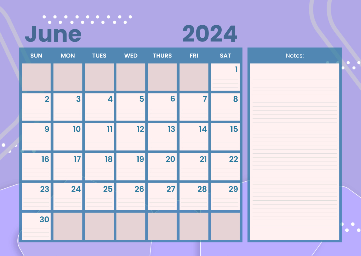 June 2024 Calendar With Lines Template - Edit Online &amp;amp; Download | June 2024 Calendar With Lines