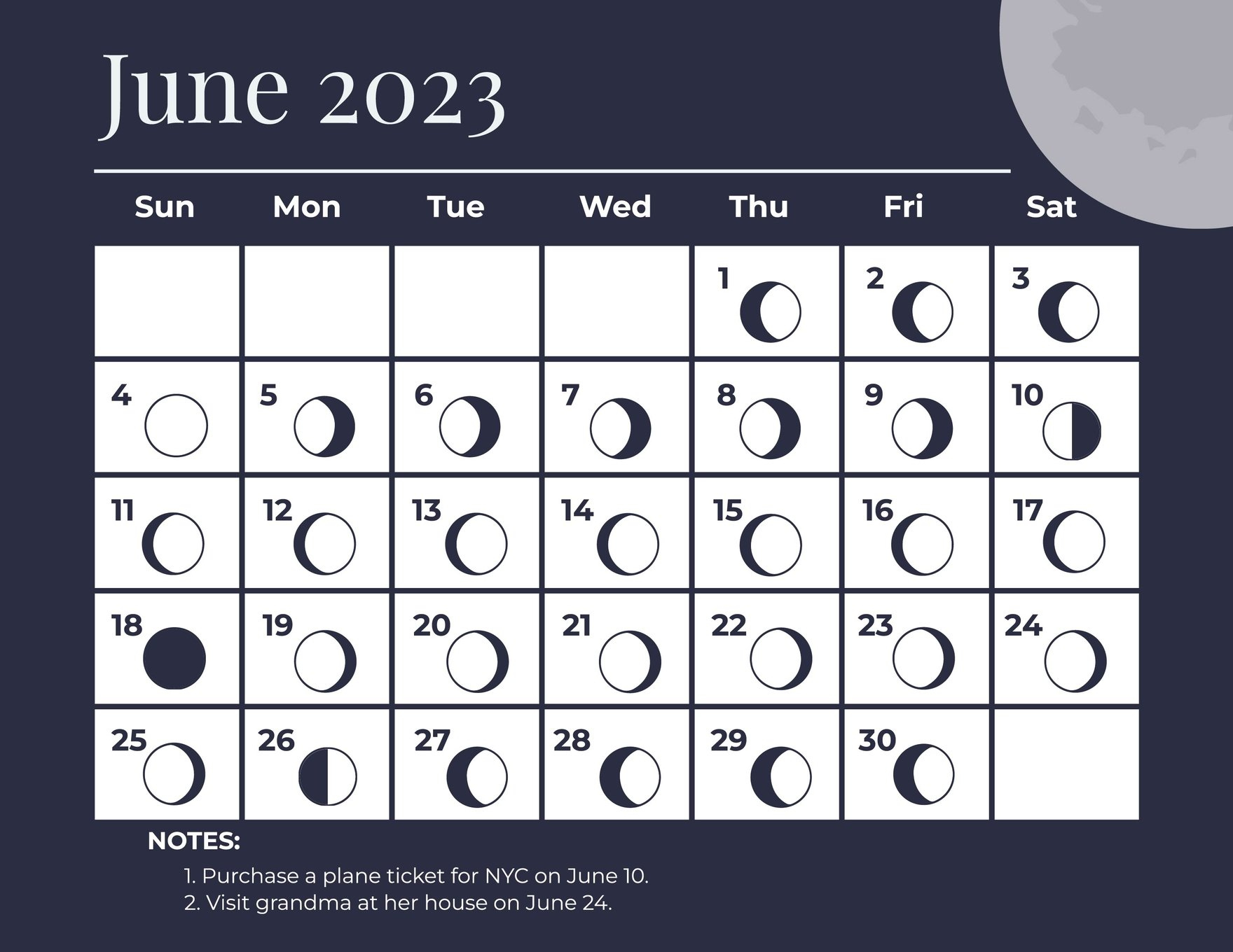 June 2024 Calendar With Moon Phases In Eps, Illustrator, Jpg, Word | Calendar 2024