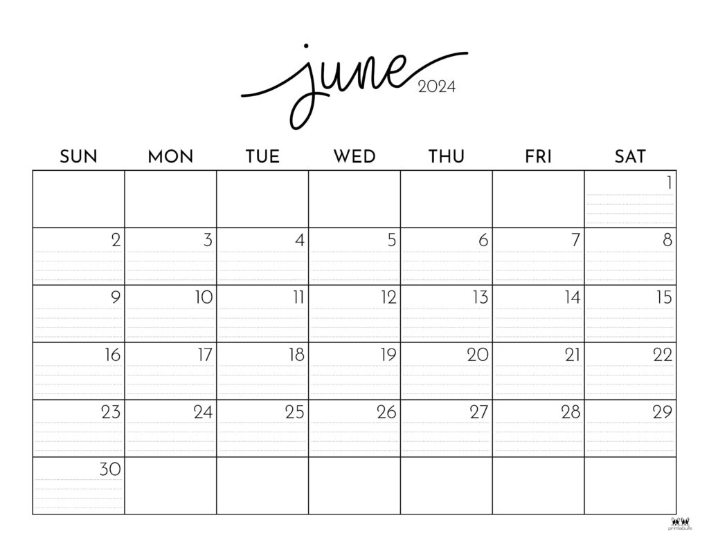 June 2024 Calendars - 50 Free Printables | Printabulls | A Calendar For The Month of June 2024