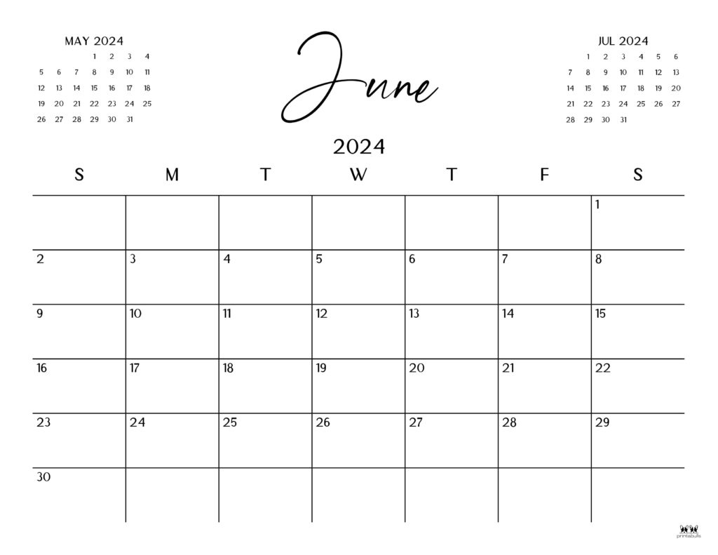 June 2024 Calendars - 50 Free Printables | Printabulls | Blank Calendar May And June 2024