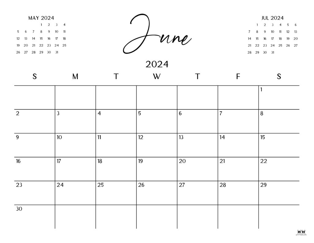 June 2024 Calendars - 50 Free Printables | Printabulls | Calendar of May and June 2024