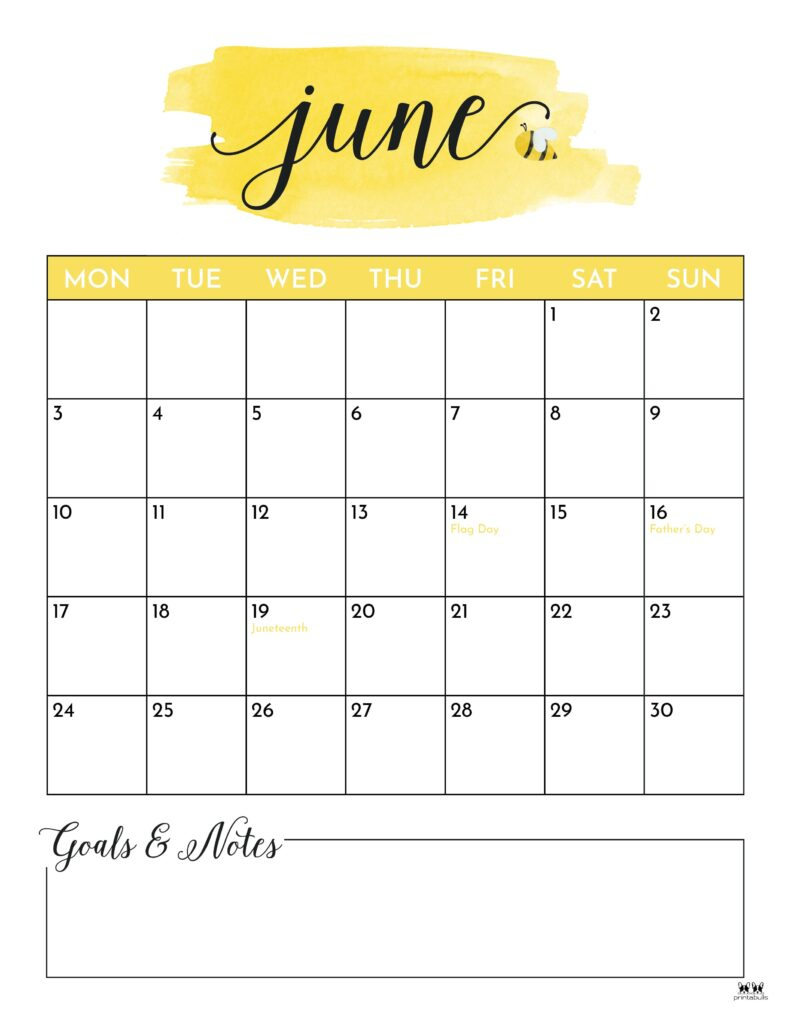 June 2024 Calendars - 50 Free Printables | Printabulls | Cute Printable June 2024 Calendar