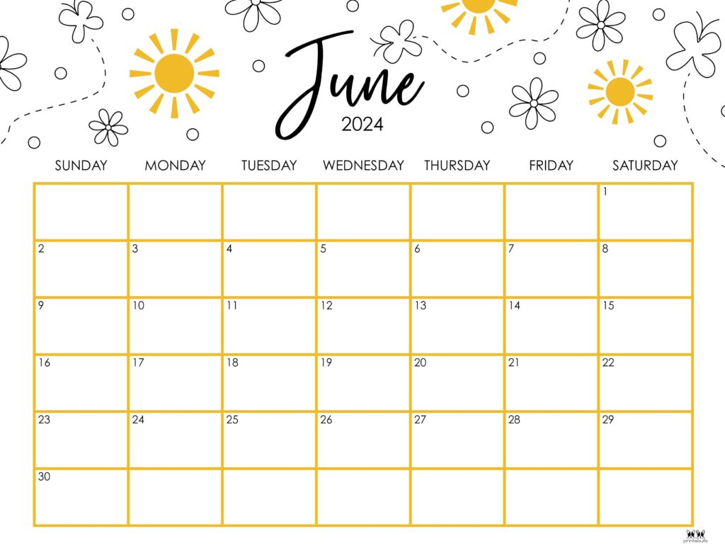 June 2024 Calendars - 50 Free Printables | Printabulls | Cute Printable June 2024 Calendar