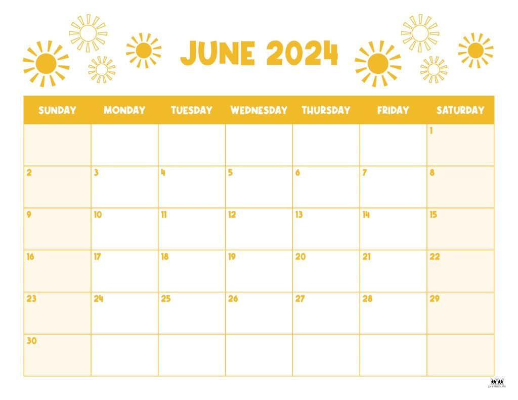 June 2024 Calendars - 50 Free Printables | Printabulls | June 2024 Calendar Free Printable