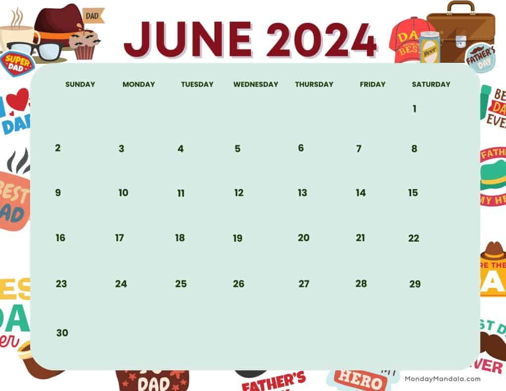 June 2024 Calendars (52 Free Pdf Printables) | June 2024 Calendar Father&amp;amp;#039;s Day