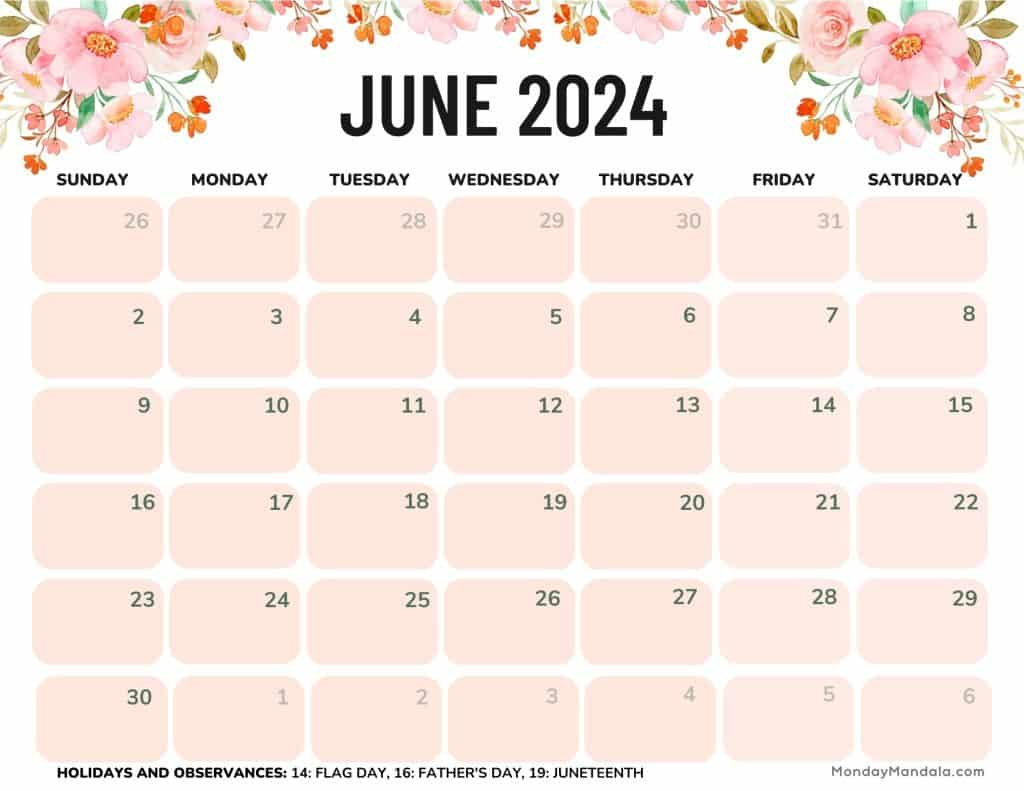 June 2024 Calendars (52 Free Pdf Printables) | Show Me The Calendar For June Of 2024