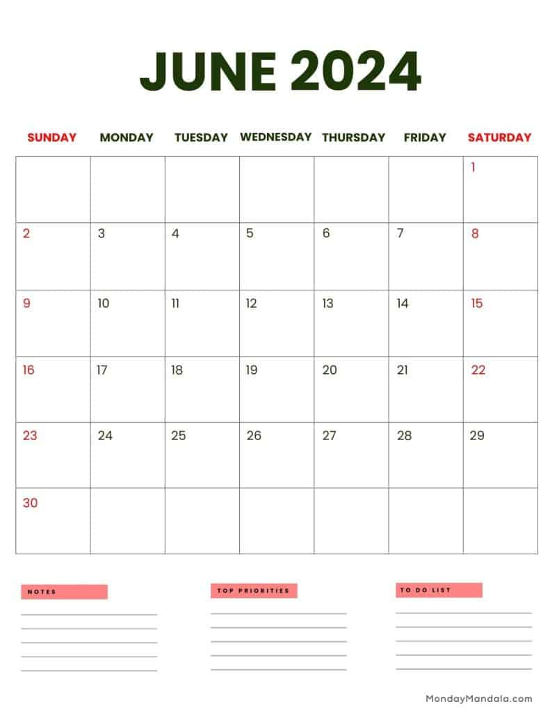 June 2024 Calendars (52 Free Pdf Printables) | Show Me The Calendar Month of June 2024