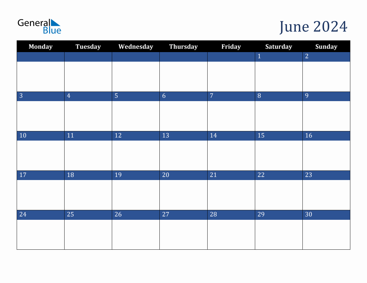 June 2024 Downloadable Monday Start Calendar | Calendar 2024