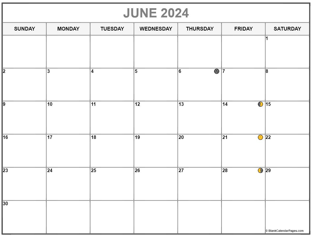 June 2024 Lunar Calendar | Moon Phase Calendar | June 2024 Full Moon Calendar