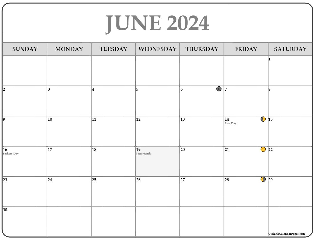 June 2024 Lunar Calendar | Moon Phase Calendar | June 2024 Full Moon Calendar