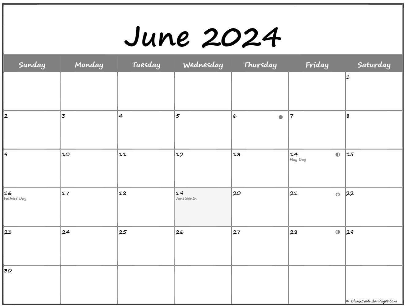 June 2024 Lunar Calendar | Moon Phase Calendar | Moon Phases Calendar June 2024