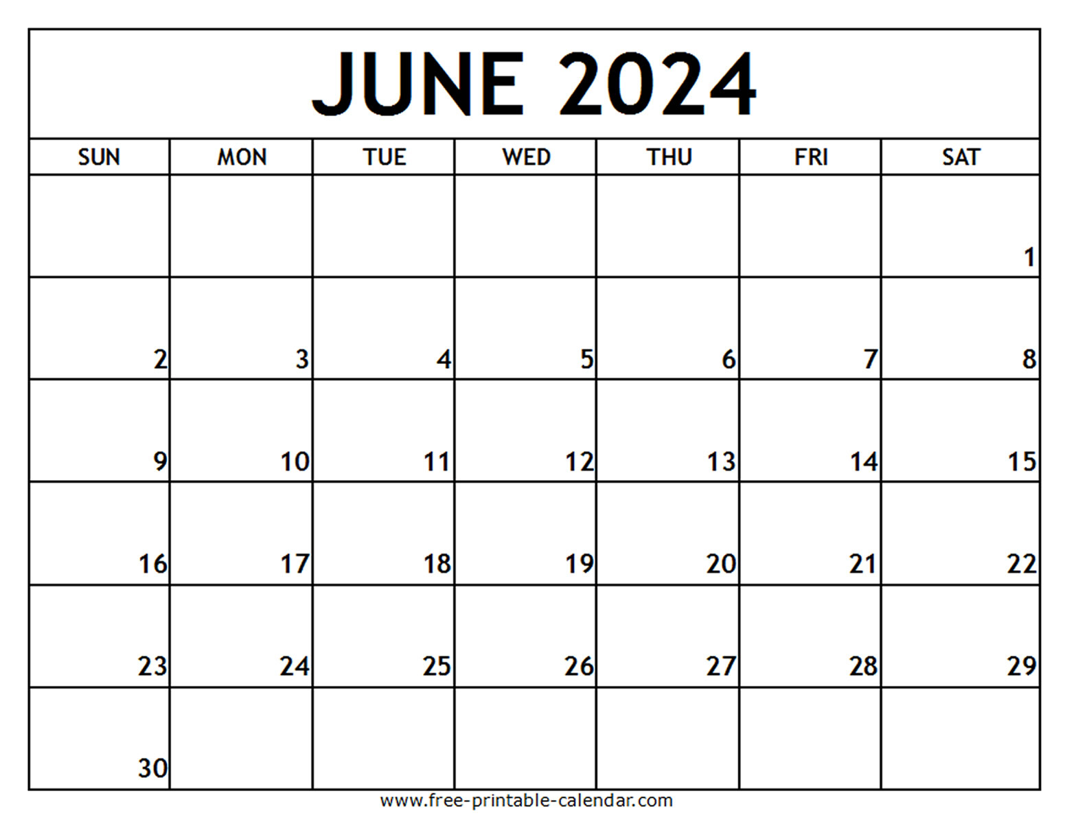 June 2024 Printable Calendar - Free-Printable-Calendar | Calendar to Print June 2024