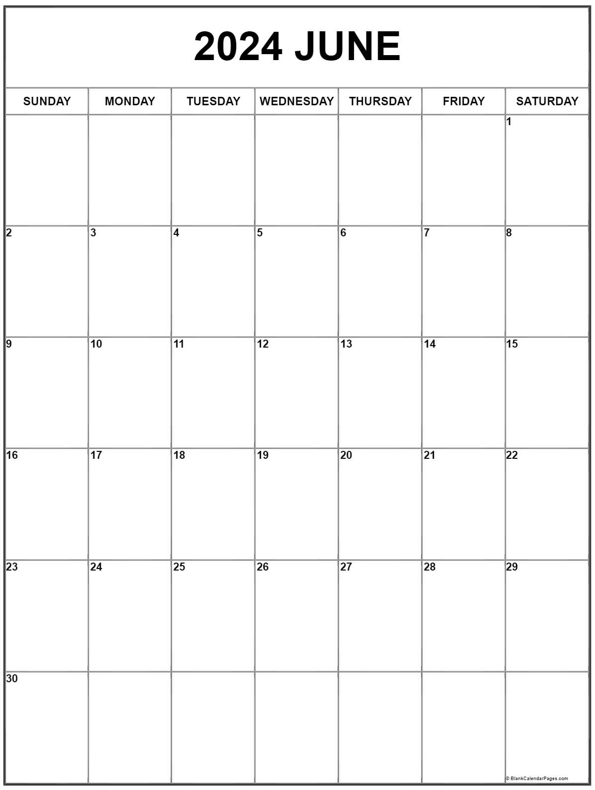 June 2024 Vertical Calendar | Portrait | Printable Calendar For June 2024