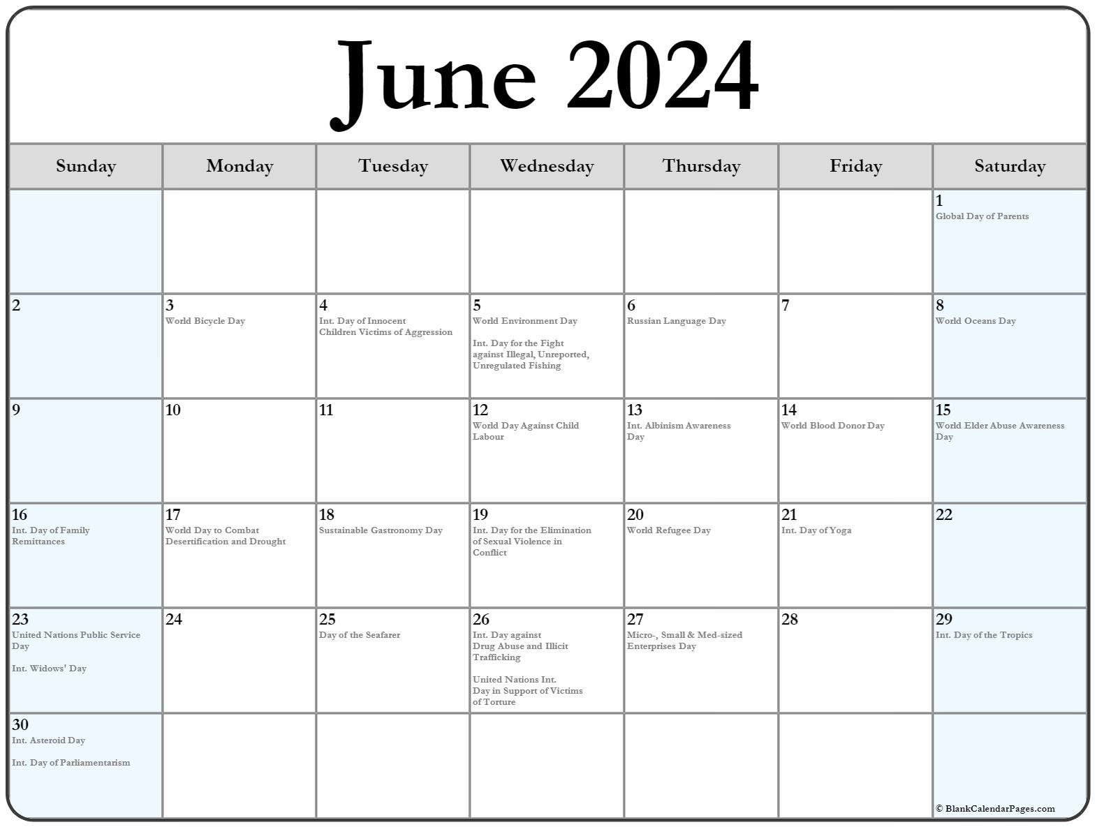 June 2024 With Holidays Calendar | Calendar 2024