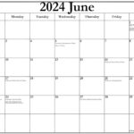 June 2024 With Holidays Calendar |  Calendar 2024