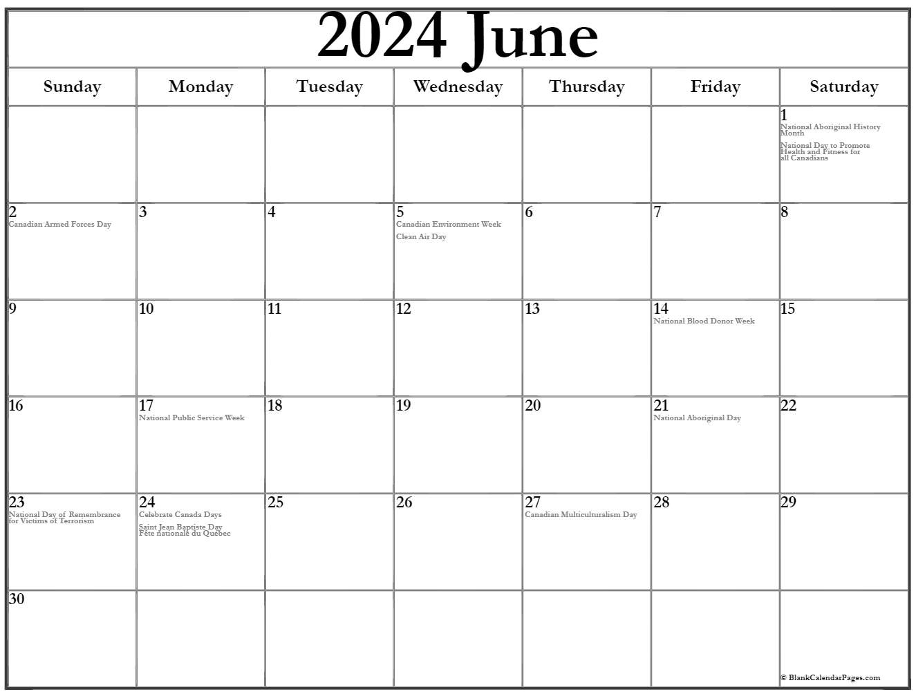 June 2024 With Holidays Calendar | Calendar 2024